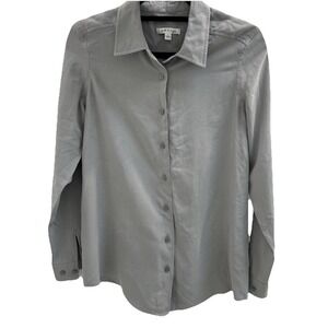 Orvis 100% silk long sleeve collared button up blouse Khaki Green women's S EUC